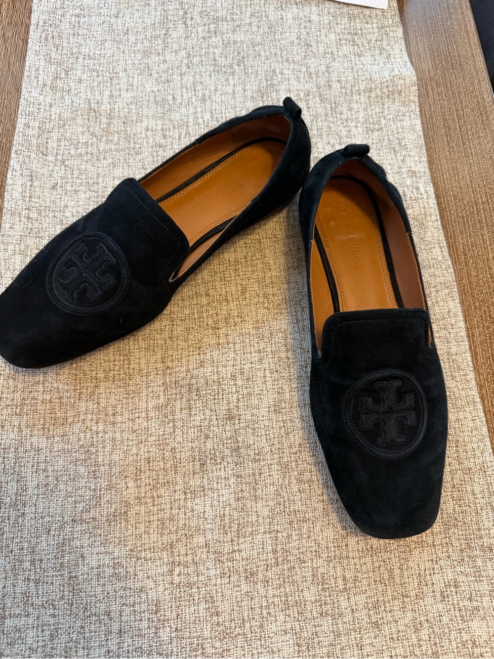 Tory Burch Black Suede Logo Loafers - Size 11